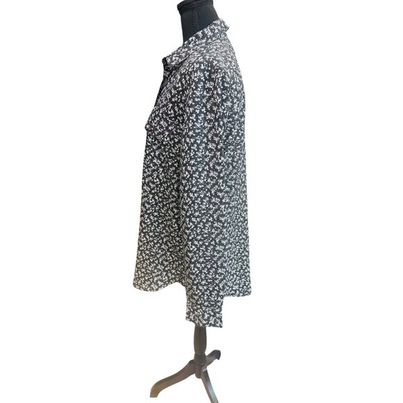 Lands End Womens Floral Button-Up Shirt XL/T Black White Tunic Top Peasant Casua - Picture 5 of 10